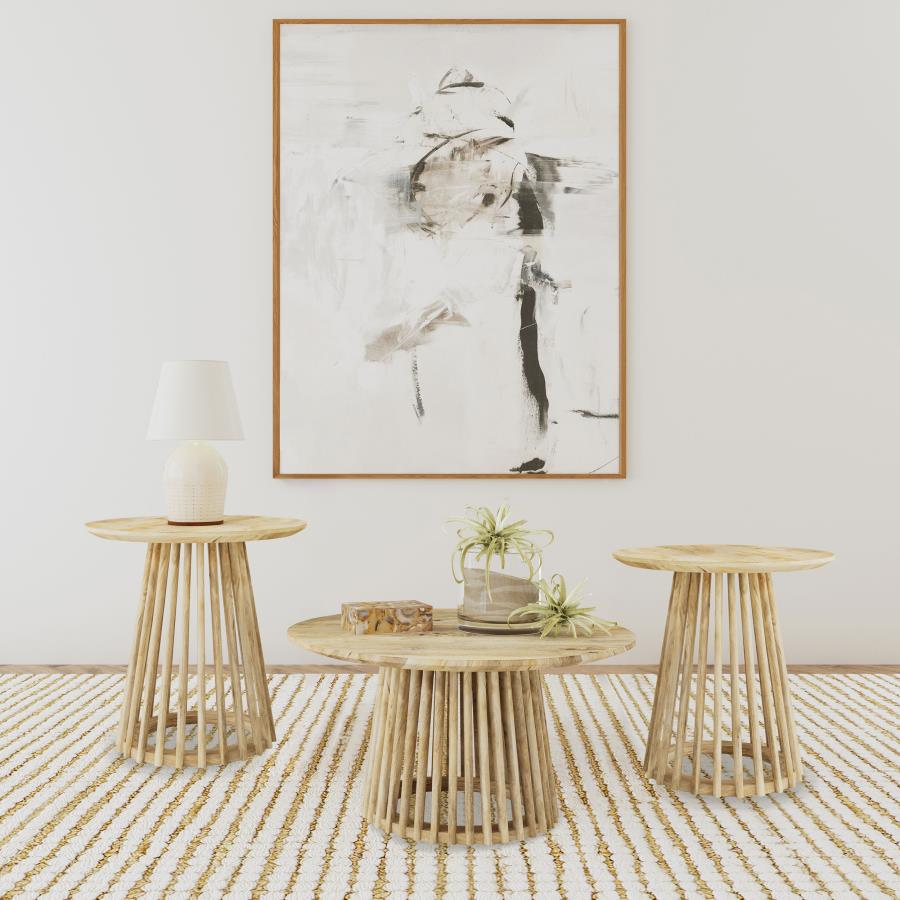 Touhy Round Coffee and End Table Set Natural Mango 3-piece