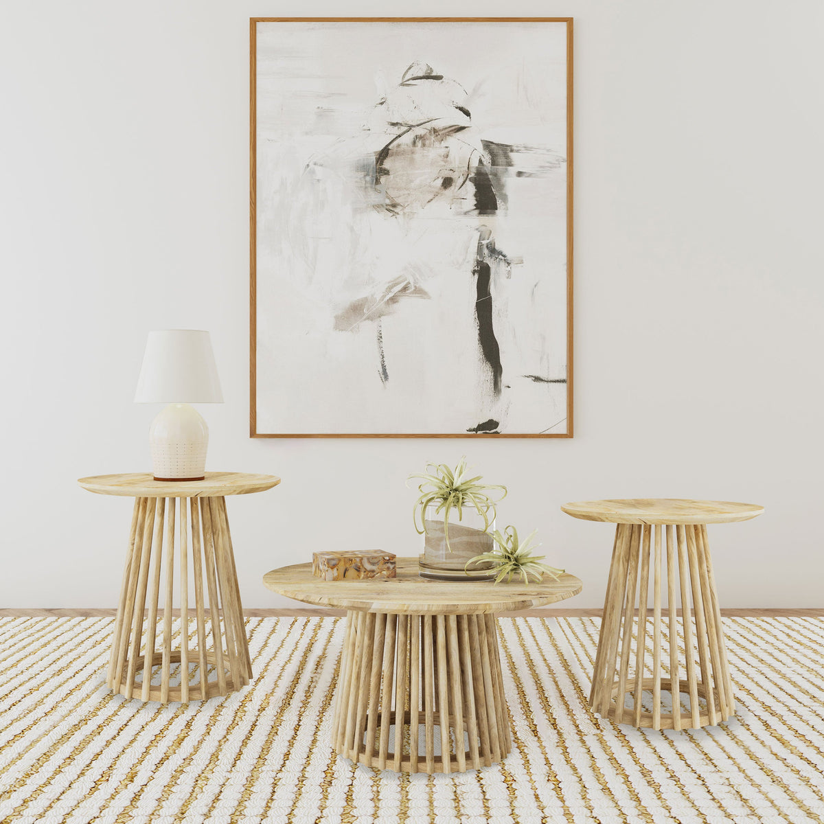 Touhy Round Coffee and End Table Set Natural Mango