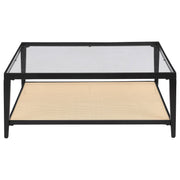 Amherst Glass Top Metal with Cane Shelf Coffee Table Black