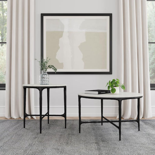 Hermas Round Marble Coffee and End Table Set 2-piece