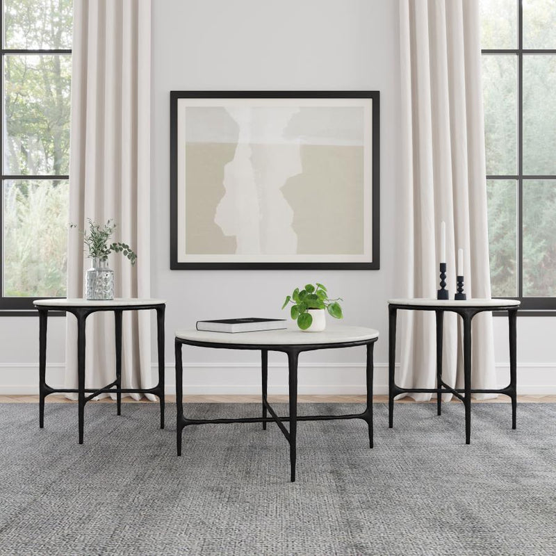 Hermas Round Marble Coffee and End Table Set 3-piece