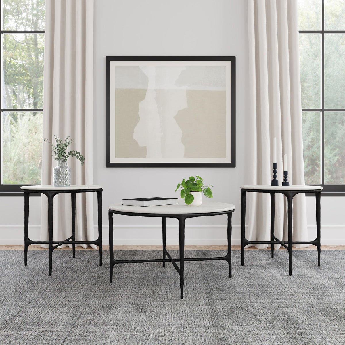 Hermas Round Marble Coffee and End Table Set