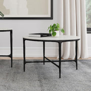 Hermas Round Genuine Marble Top Metal Coffee Table White Default Title