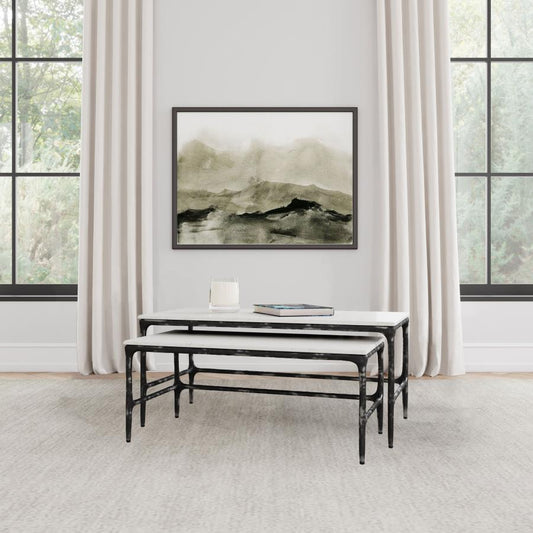 Ebby 2-piece Genuine Marble Top Nesting Coffee Tables White Default Title