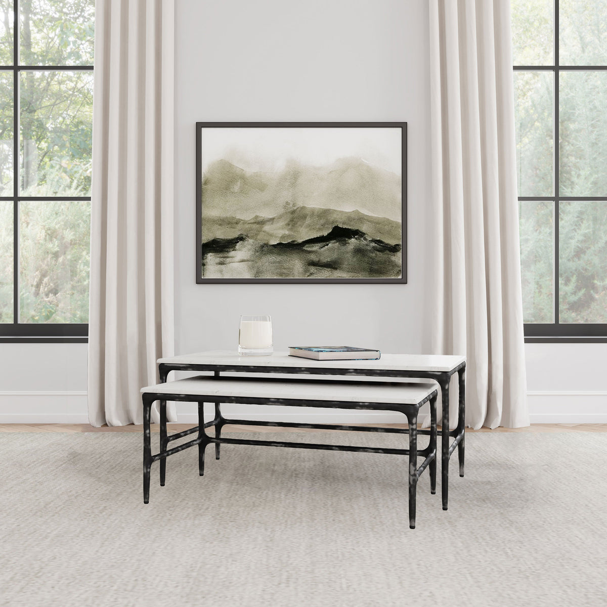 Ebby 2-piece Genuine Marble Top Nesting Coffee Tables White