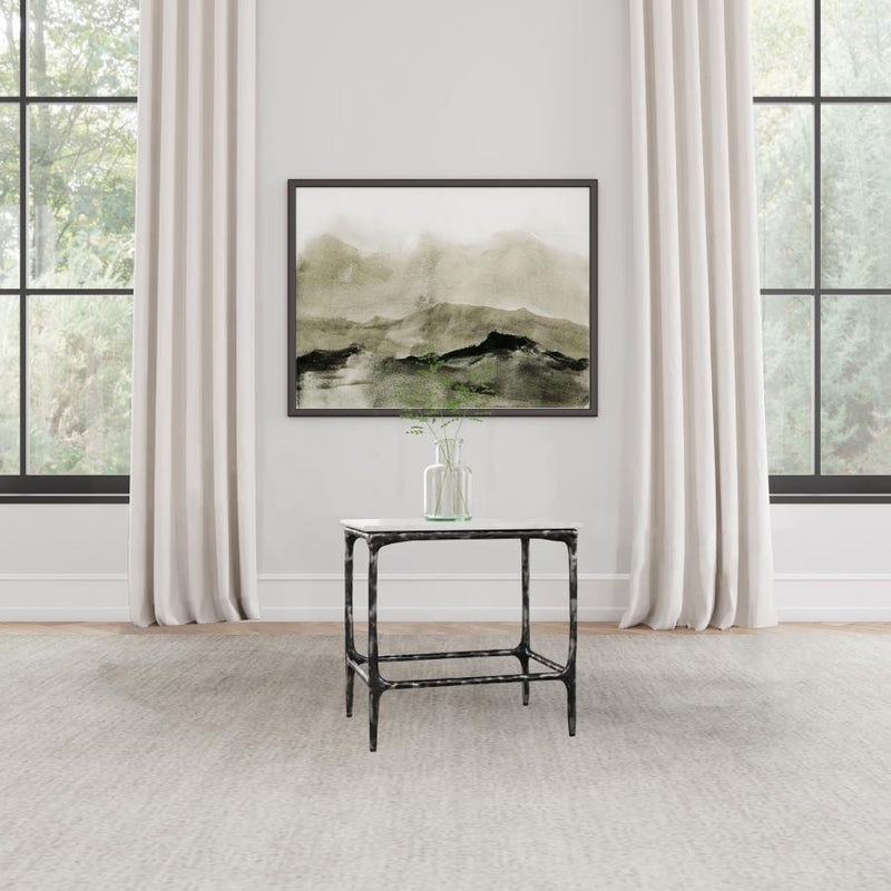 Ebby Square Genuine Marble Top Metal End Table White Default Title