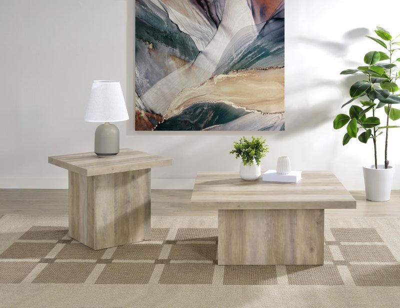 Devar Square Coffee and End Table Set Distressed Pine 2-piece