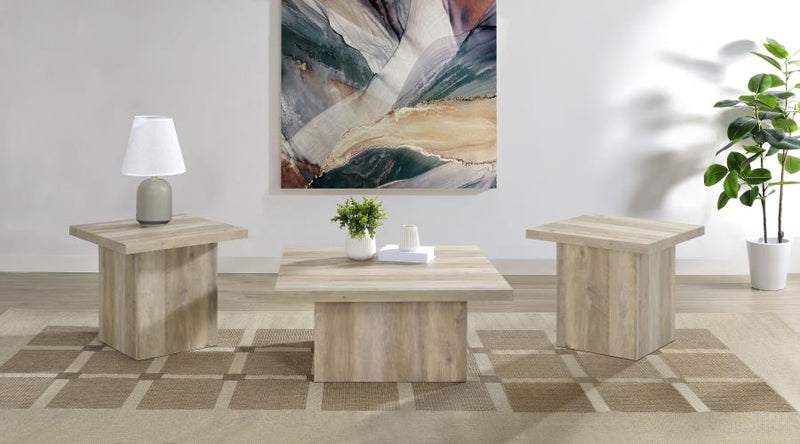 Devar Square Coffee and End Table Set Distressed Pine 3-piece