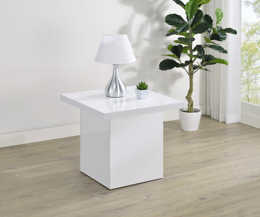 Devar Square Engineered Wood End Table White High Gloss