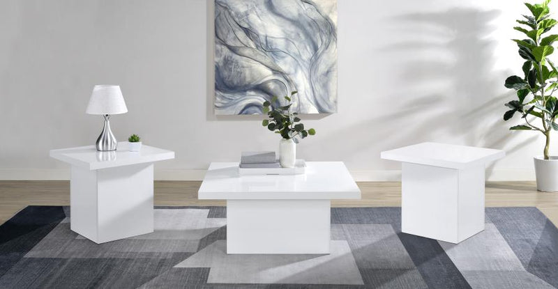 Devar Square Coffee and End Table Set White High Gloss 3-piece