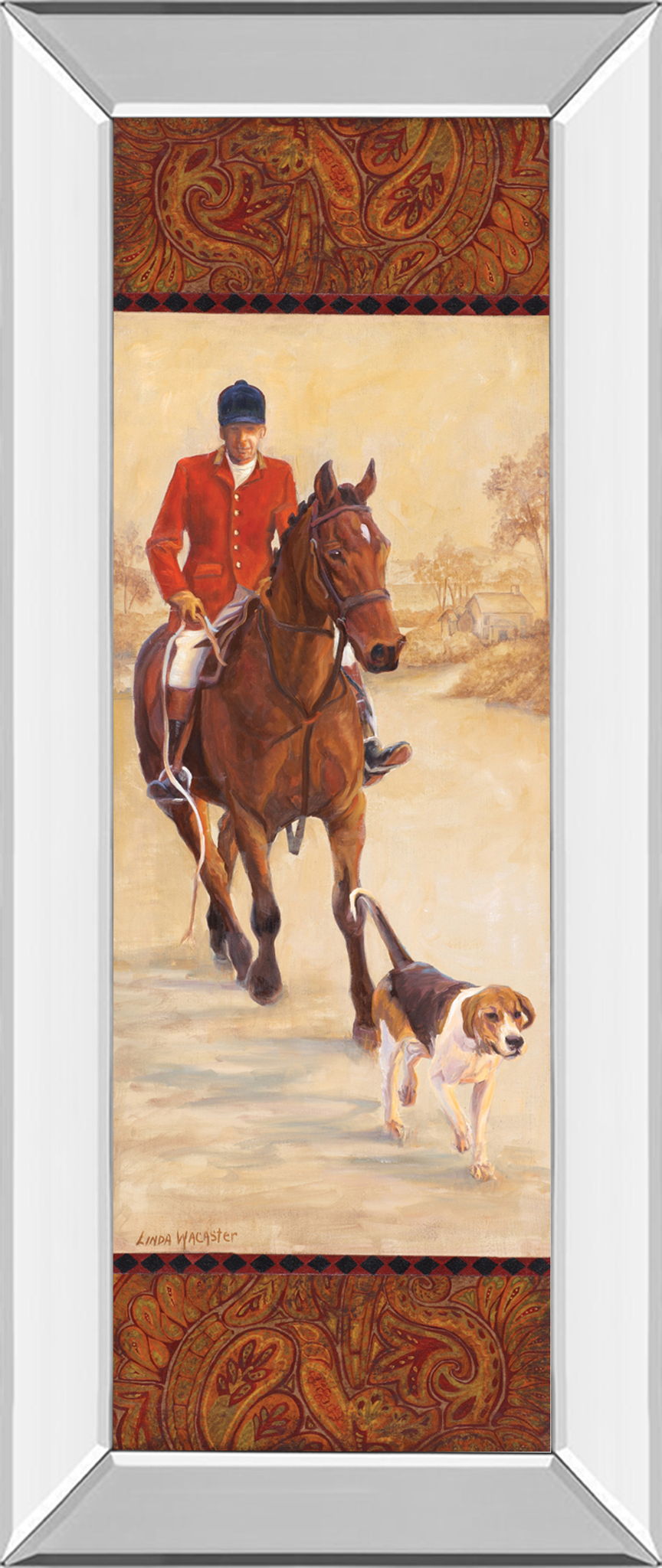 On The Hunt I By Linda Wacaster - Mirror Framed Print Wall Art - Beige
