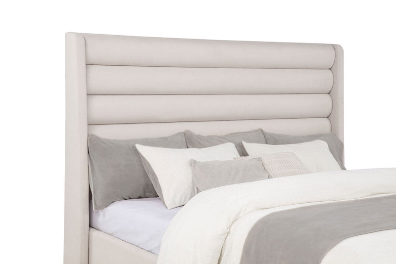 Leslie Upholstered Tufted California King Wingback Platform Bed Beige