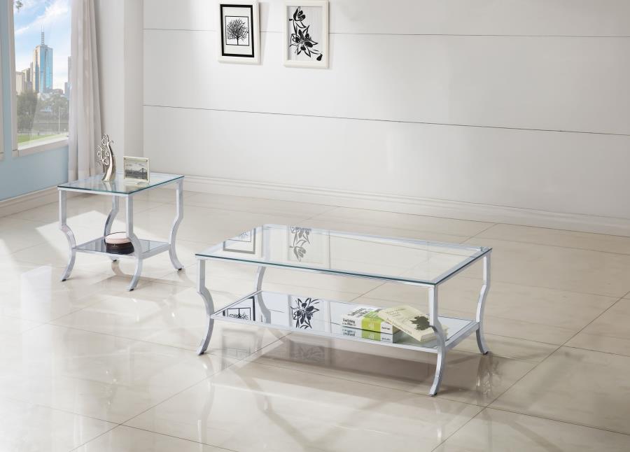 Saide Glass Top Coffee and End Table Set Chrome 2-piece