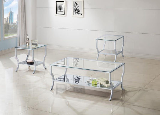 Saide Glass Top Coffee and End Table Set Chrome 3-piece