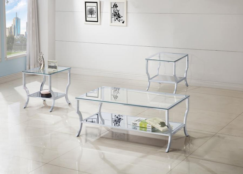 Saide Glass Top Coffee and End Table Set Chrome 3-piece