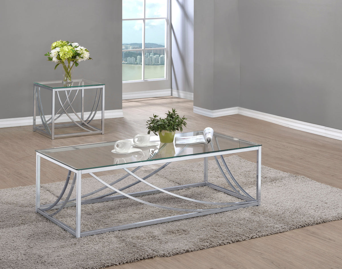 Lille Glass Top Coffee And End Table Set Chrome