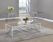 Lille Glass Top Coffee And End Table Set Chrome 3-piece