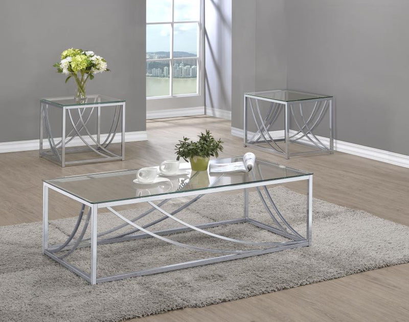 Lille Glass Top Coffee And End Table Set Chrome 3-piece
