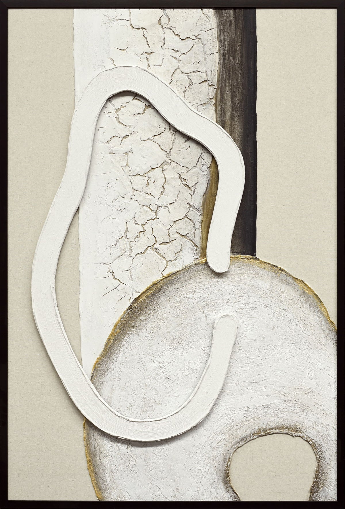 Ivory Contour I Hand-Painted LED Canvas In Frame - Ivory / Cream