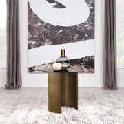 Morena Round Tawny Glass Top Side End Table Brushed Bronze Default Title