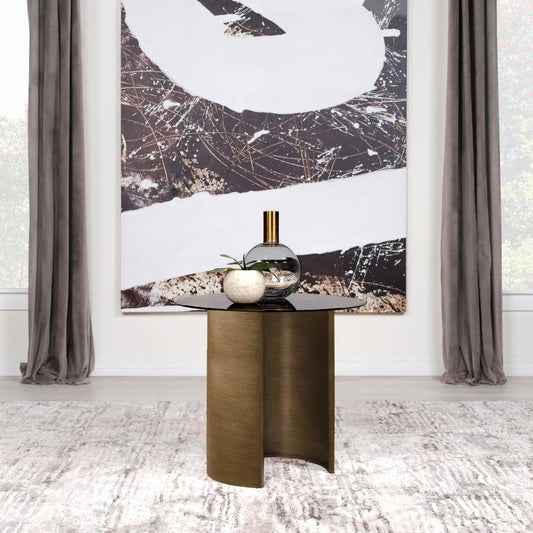 Morena Round Tawny Glass Top Side End Table Brushed Bronze Default Title