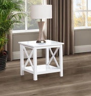 Skyview Square Pine Wood Side End Table with Shelf White Default Title