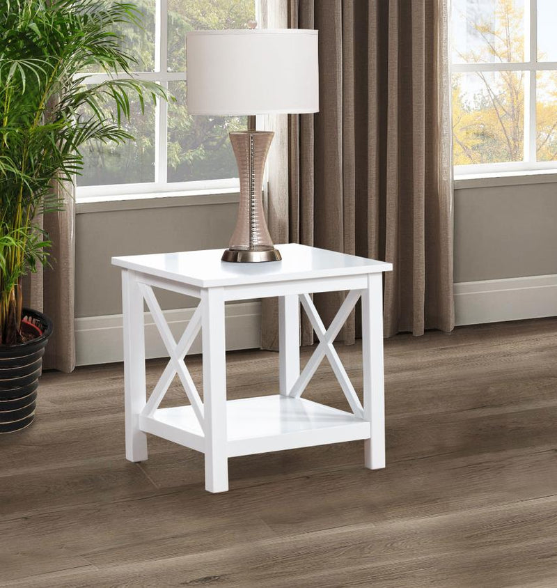 Skyview Square Pine Wood Side End Table with Shelf White Default Title
