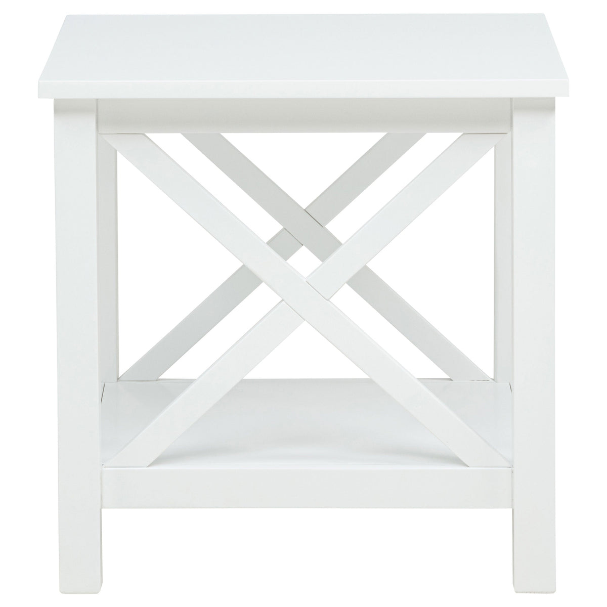 Skyview Square Pine Wood Side End Table with Shelf White