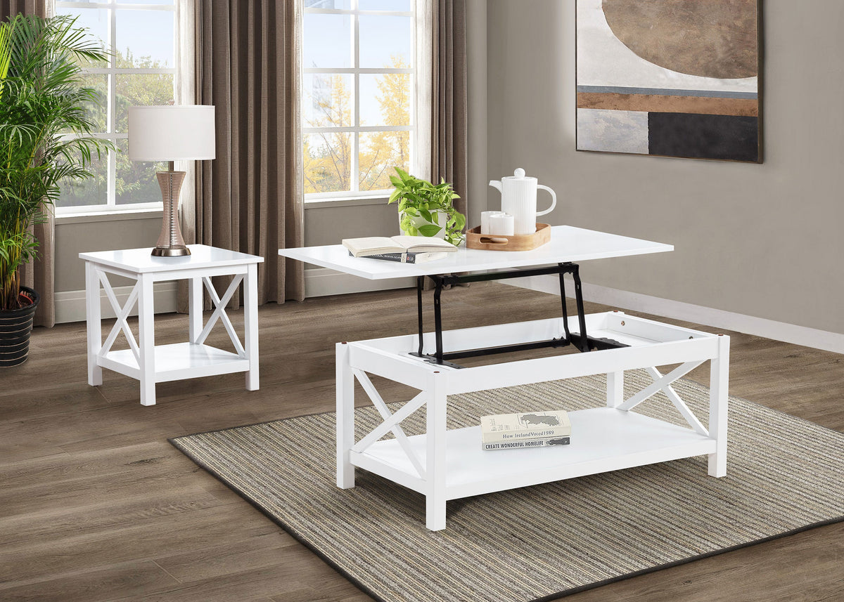 Skyview Square Pine Wood Side End Table with Shelf White