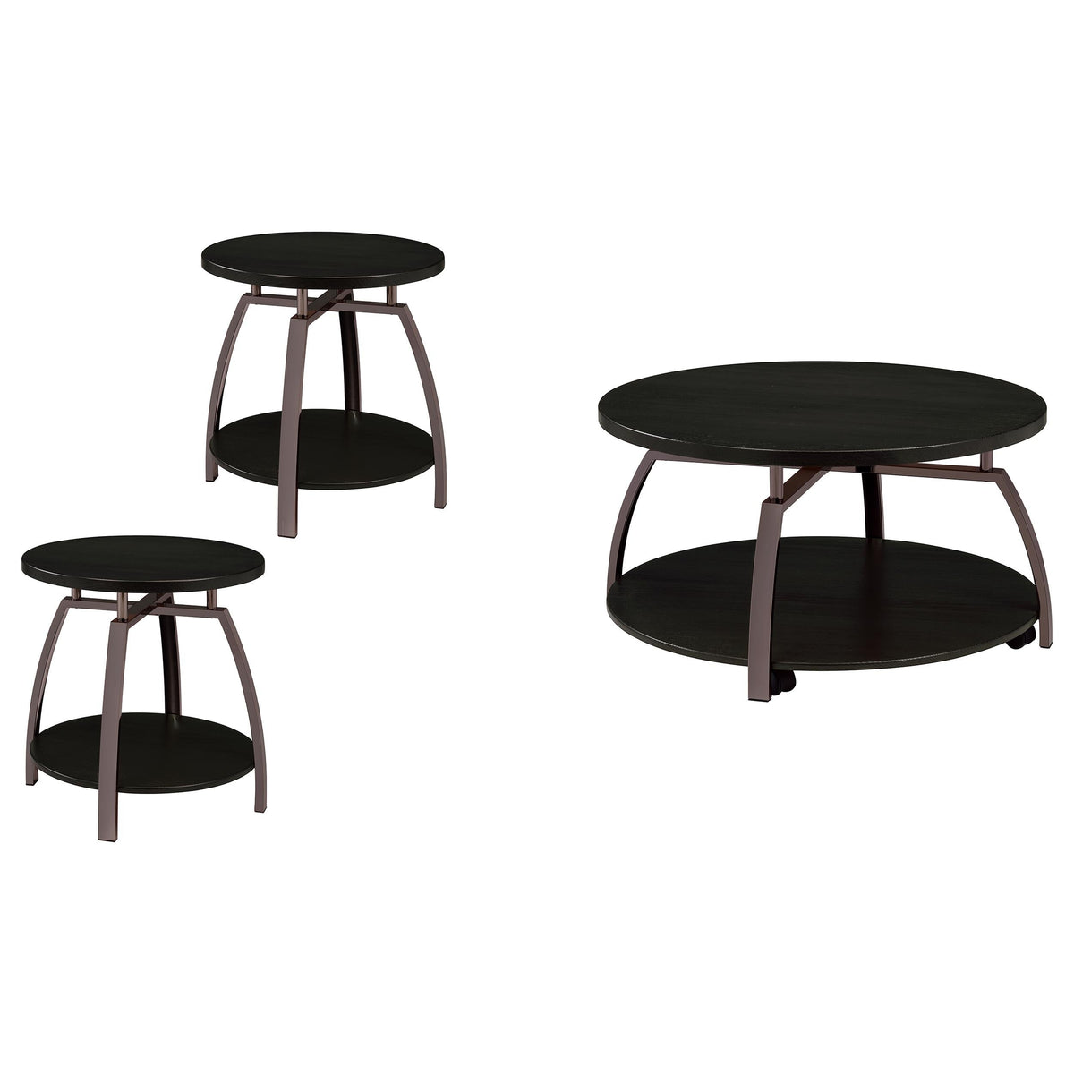 Dacre Round Coffee and End Table Set Dark Charcoal