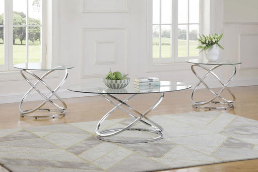 Warren 3-piece Oval Glass Top Coffee Table Set Chrome Default Title