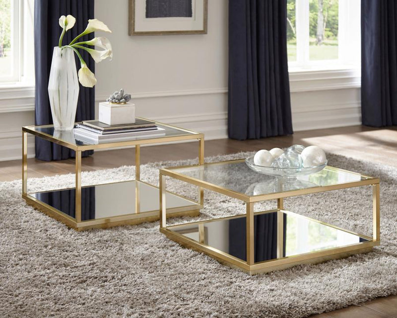 Renee 2-piece Square Coffee Table Set Rose Brass Default Title