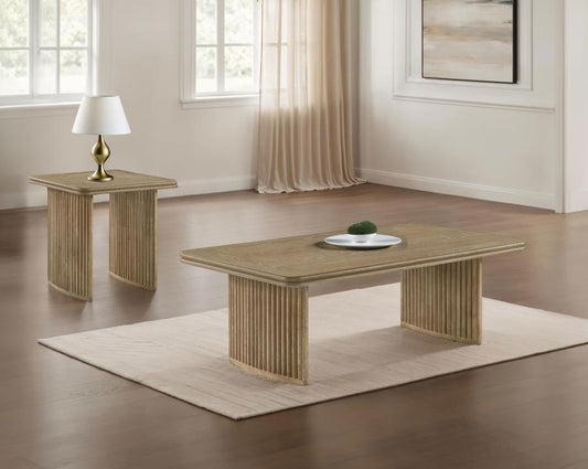 Adina Wood Coffee Table Set Distressed Light Brown 2-piece
