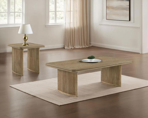 Adina Wood Coffee Table Set Distressed Light Brown 2-piece