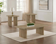 Adina Wood Coffee Table Set Distressed Light Brown 3-piece