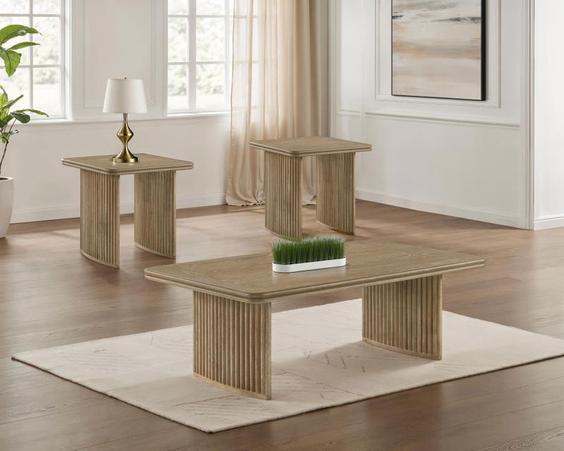 Adina Wood Coffee Table Set Distressed Light Brown 3-piece