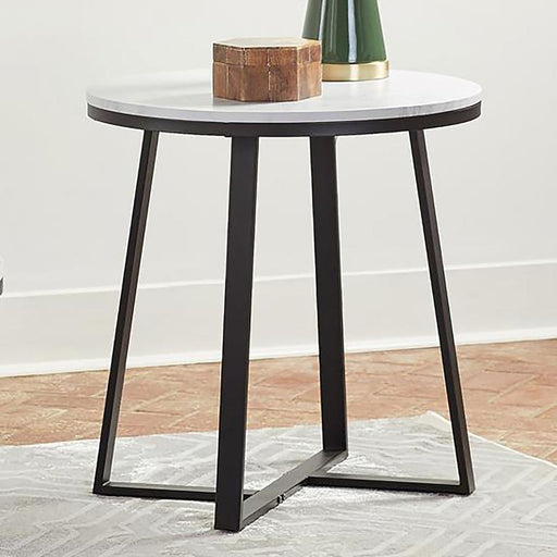 Hugo Round Faux Marble End Table White and Matte Black Default Title