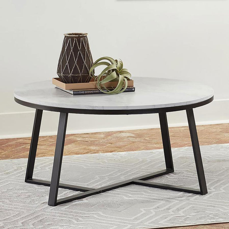 Hugo Round Faux Marble Coffee Table White and Matte Black Default Title