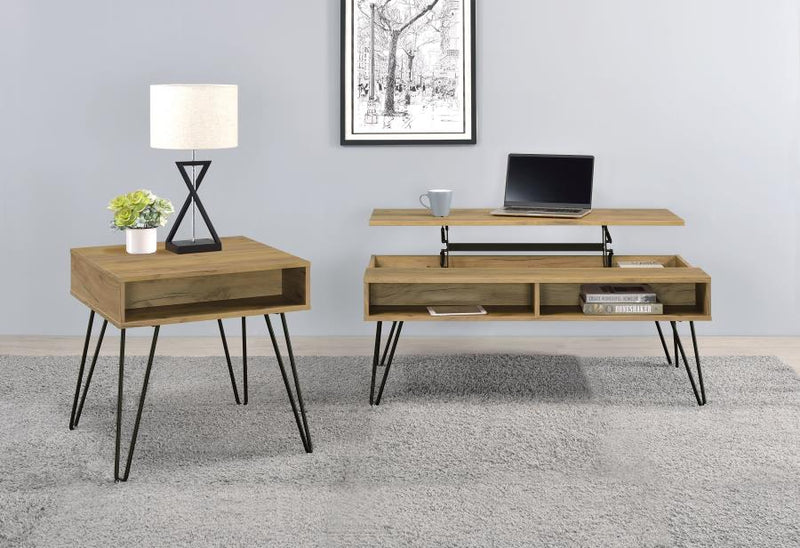Fanning Lift Top Coffee and End Table Set Golden Oak 2-piece