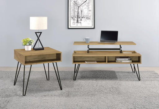 Fanning Lift Top Coffee and End Table Set Golden Oak 2-piece