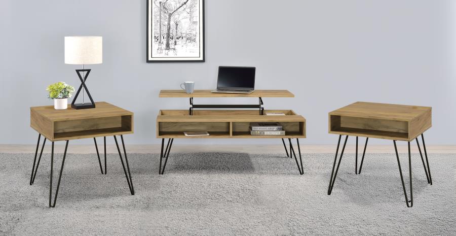 Fanning Lift Top Coffee and End Table Set Golden Oak 3-piece