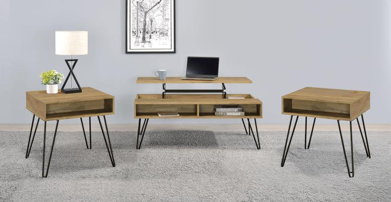 Fanning Lift Top Coffee and End Table Set Golden Oak 3-piece