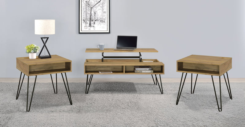 Fanning Lift Top Coffee and End Table Set Golden Oak