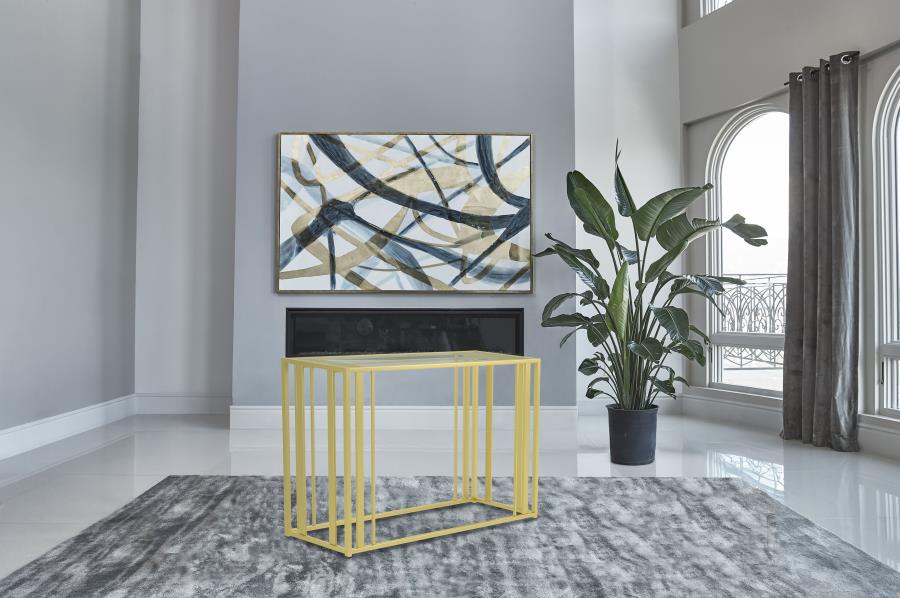 Adri Glass Top Entryway Console Table Matte Brass