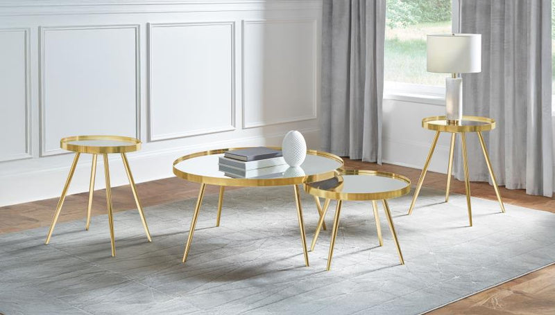Kaelyn Round Coffee and End Table Set Gold 4-piece