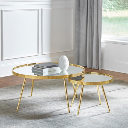 Kaelyn Round Mirror Top Nesting Coffee Table Default Title