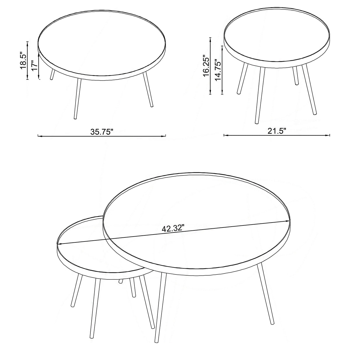 Kaelyn Round Mirror Top Nesting Coffee Table