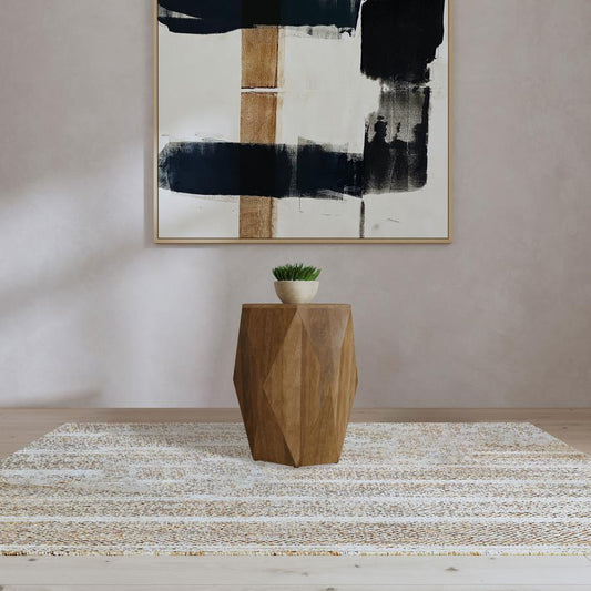 Zalika Hexagonal Solid Mango Wood End Table Natural Default Title