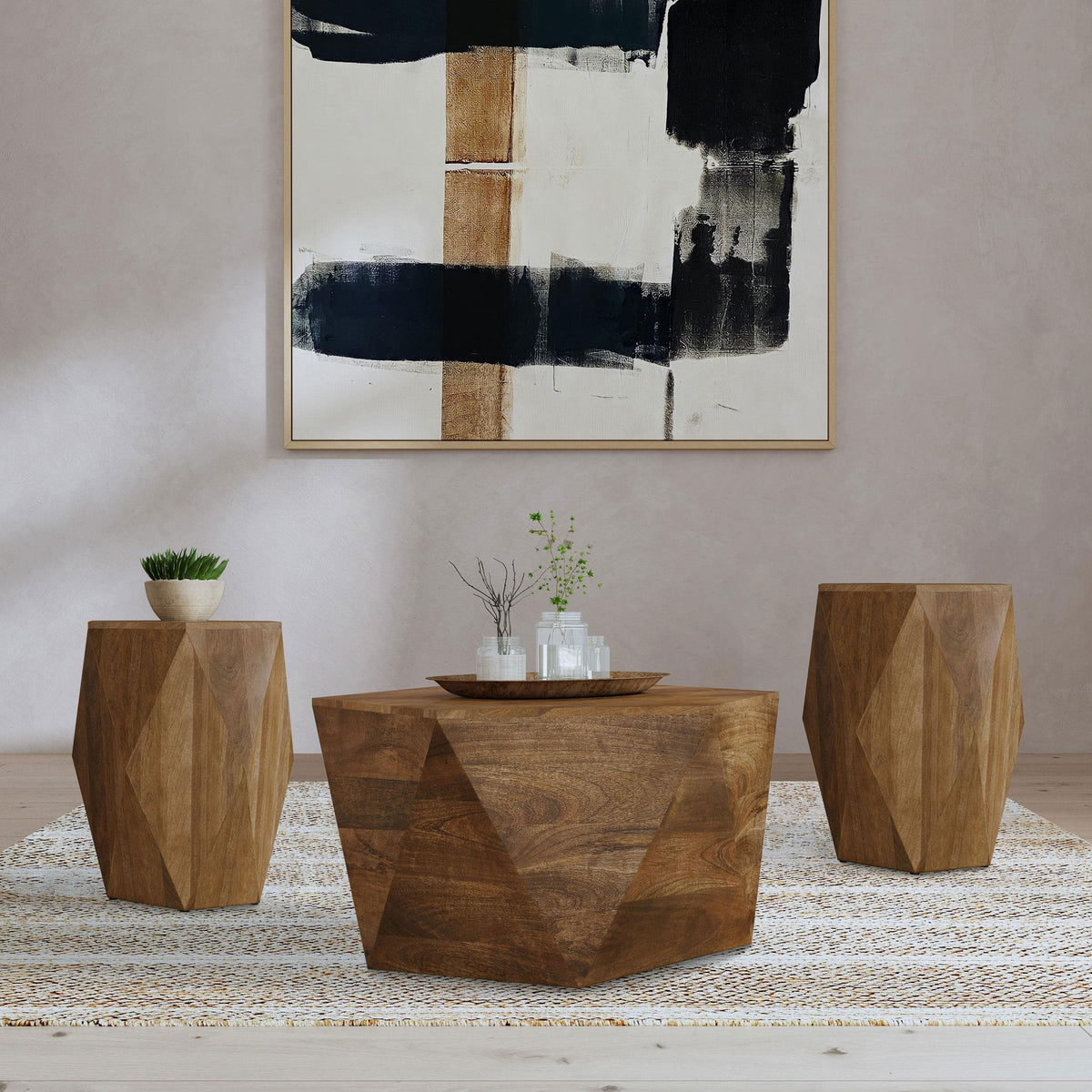 Zalika Solid Wood Coffee and End Table Set Natural