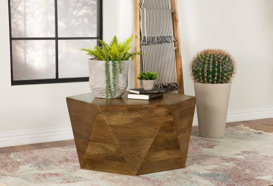Zalika Hexagonal Solid Mango Wood Coffee Table Natural Default Title